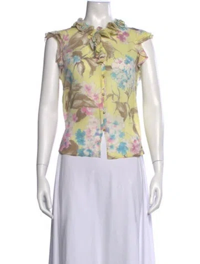 Pre-owned St. John Couture Silk Floral Print Blouse In Multicolor