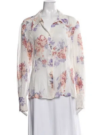 Pre-owned St. John Couture Silk Floral Print Blouse In Multicolor
