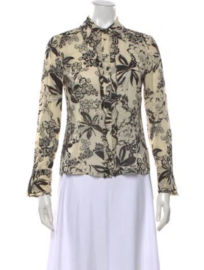 Pre-owned St. John Couture Silk Floral Print Blouse In Neutrals