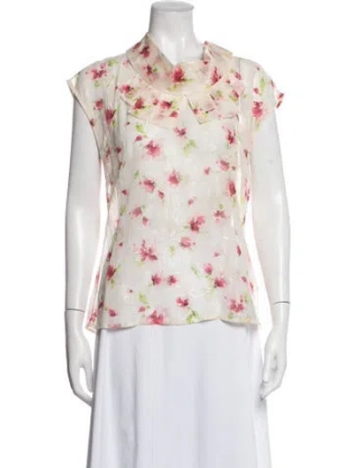 Pre-owned St. John Couture Silk Floral Print Blouse W/ Tags In Multicolor