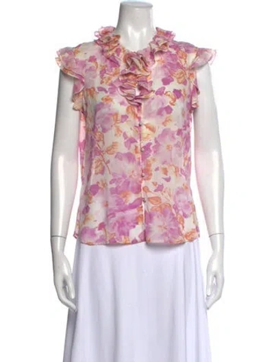 Pre-owned St. John Couture Silk Floral Print Blouse W/ Tags In Pink
