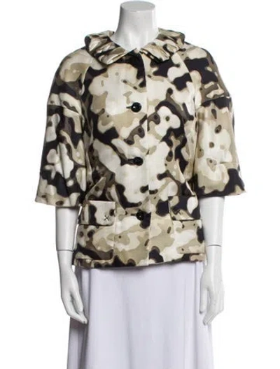 Pre-owned St. John Couture Silk Floral Print Jacket In Neutral