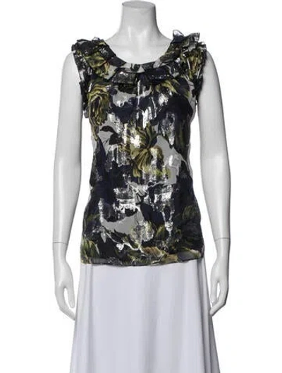 Pre-owned St. John Couture Silk Floral Print Top