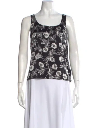 Pre-owned St. John Couture Silk Floral Print Top In Black