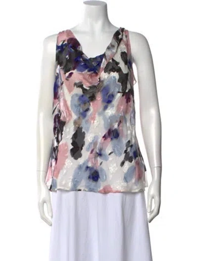 Pre-owned St. John Couture Silk Floral Print Top In Multi