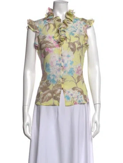 Pre-owned St. John Couture Silk Floral Print Top In Multicolor