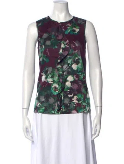 Pre-owned St. John Couture Silk Floral Print Top In Purple