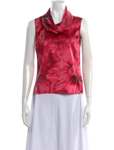 Pre-owned St. John Couture Silk Floral Print Top In Red