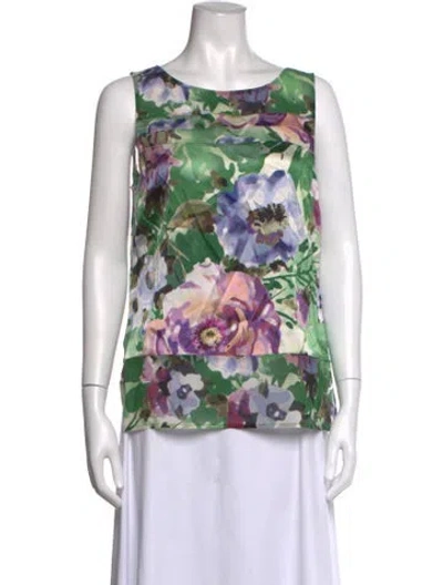 Pre-owned St. John Couture Silk Floral Print Top W/ Tags In Green