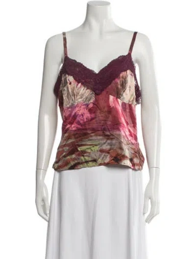 Pre-owned St. John Couture Silk Floral Print Top In White