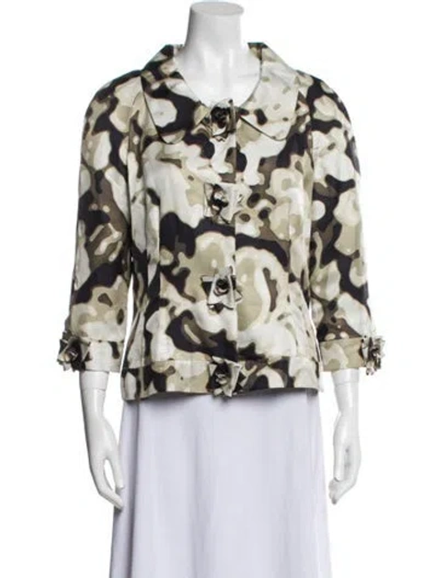 Pre-owned St. John Couture Silk Floral Print Utility Jacket In Neutral