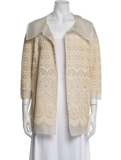 Pre-owned St. John Couture Silk Lace Pattern Jacket In Neutrals
