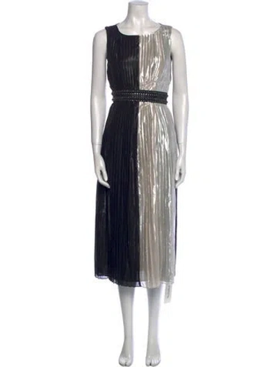 Pre-owned St. John Couture Silk Midi Length Dress In Silver