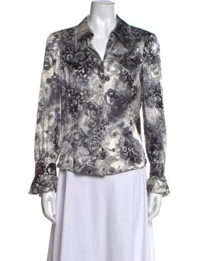 Pre-owned St. John Couture Silk Paisley Print Blouse In Black