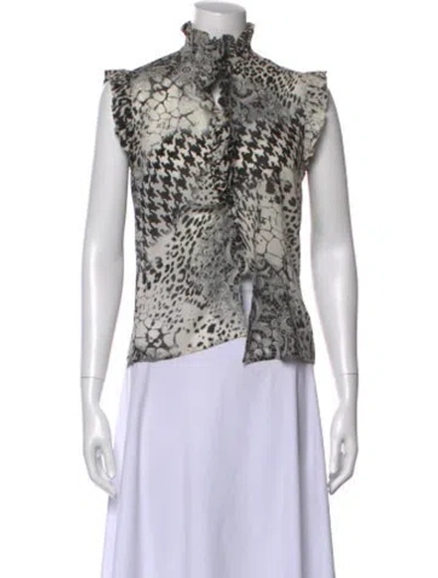 Pre-owned St. John Couture Silk Patterned Blouse In Multi