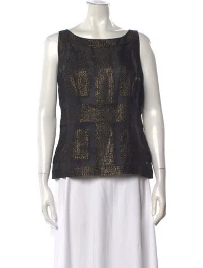 Pre-owned St. John Couture Silk Patterned Top In Black
