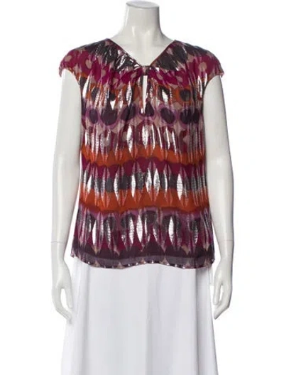 Pre-owned St. John Couture Silk Patterned Top In Burgundy