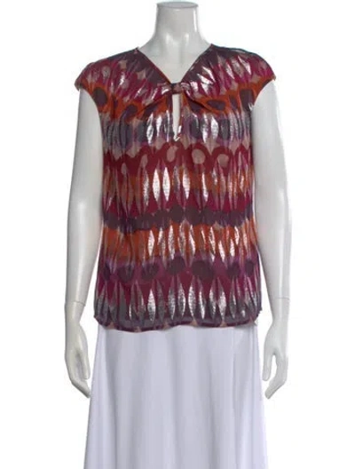 Pre-owned St. John Couture Silk Patterned Top In Multi