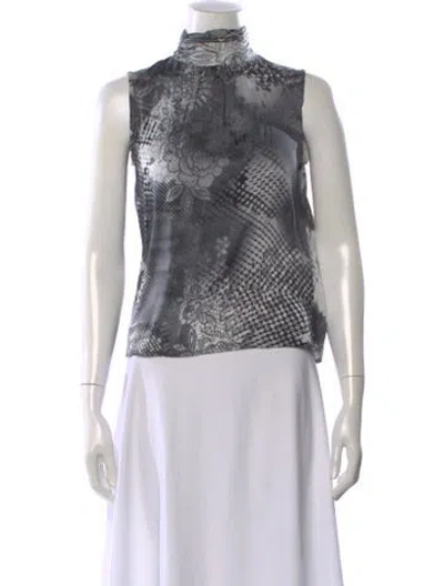 Pre-owned St. John Couture Silk Patterned Top In White