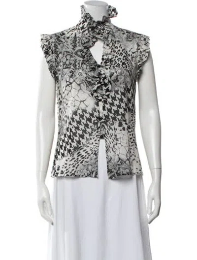 Pre-owned St. John Couture Silk Patterned Top In White
