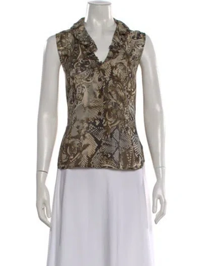 Pre-owned St. John Couture Silk Printed Blouse In Neutral