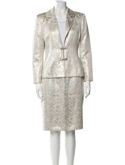 Pre-owned St. John Couture Silk Printed Skirt Suit In Neutral