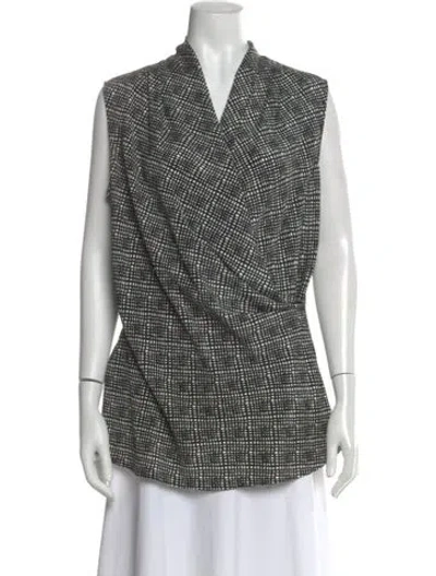 Pre-owned St. John Couture Silk Printed Top In Black