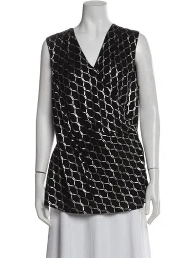 Pre-owned St. John Couture Silk Printed Top In Black