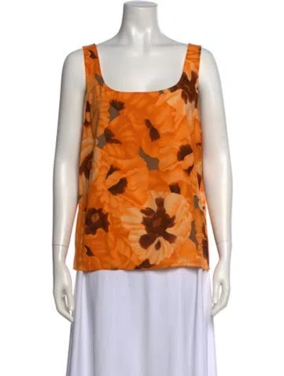 Pre-owned St. John Couture Silk Printed Top In Orange