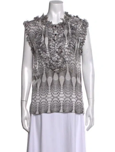 Pre-owned St. John Couture Silk Printed Top In White