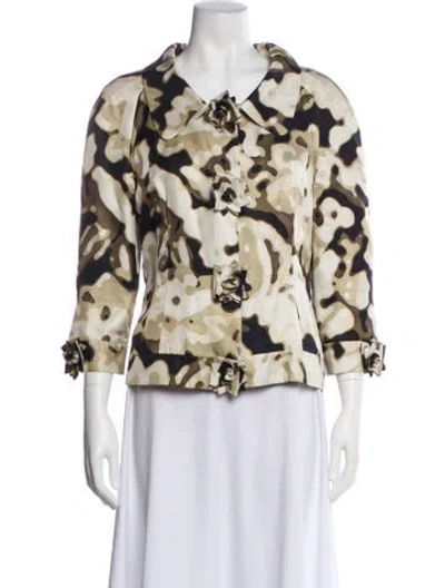 Pre-owned St. John Couture Silk Printed Utility Jacket In Neutral