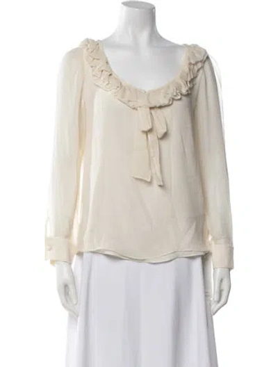 Pre-owned St. John Couture Silk Scoop Neck Blouse In Neutrals