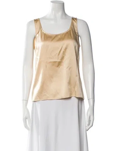 Pre-owned St. John Couture Silk Scoop Neck Top In Gold