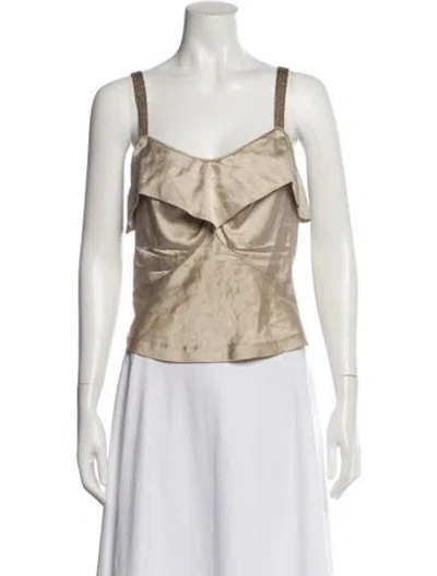 Pre-owned St. John Couture Silk Scoop Neck Top In Neutral