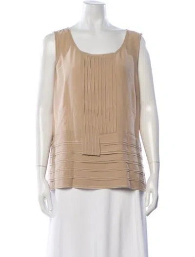 Pre-owned St. John Couture Silk Scoop Neck Top In Neutral