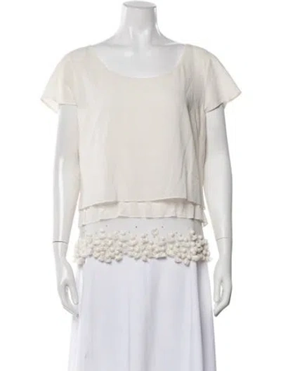 Pre-owned St. John Couture Silk Scoop Neck Top In Neutrals