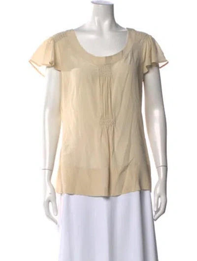 Pre-owned St. John Couture Silk Scoop Neck Top In Yellow