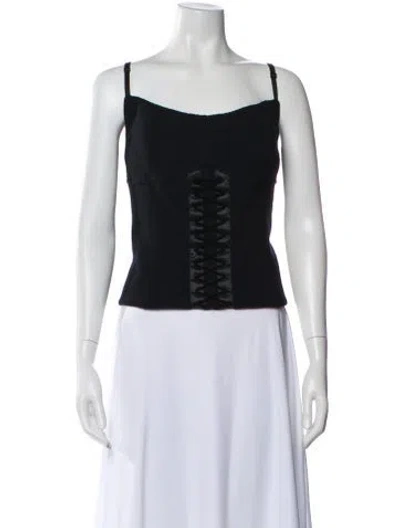 Pre-owned St. John Couture Silk Square Neckline Top In White