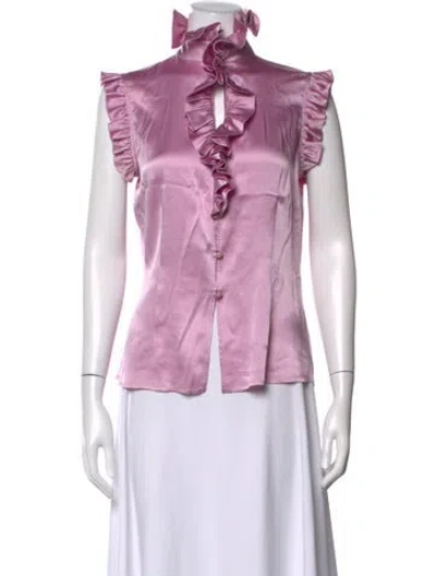 Pre-owned St. John Couture Silk Tie Neck Blouse In Purple