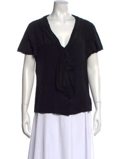 Pre-owned St. John Couture Silk V-neck Blouse In Black