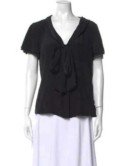 Pre-owned St. John Couture Silk V-neck Blouse In Black