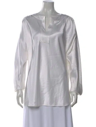 Pre-owned St. John Couture Silk V-neck Blouse In Neutral