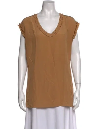 Pre-owned St. John Couture Silk V-neck Top In Neutrals
