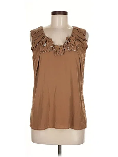 Pre-owned St. John Couture Sleeveless Silk Top Brown Ruffles Neckline Tops