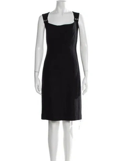 Pre-owned St. John Couture Square Neckline Knee-length Dress In Black