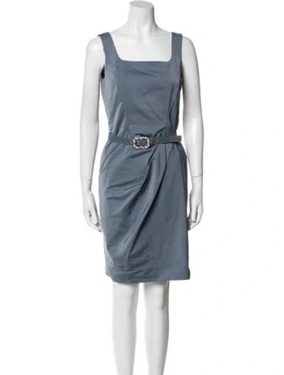 Pre-owned St. John Couture Square Neckline Knee-length Dress In Blue