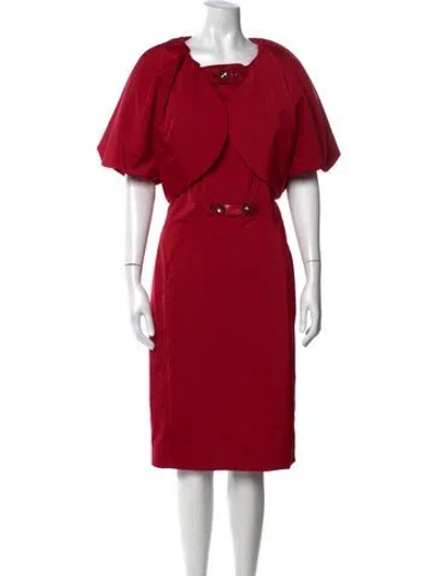 Pre-owned St. John Couture Square Neckline Knee-length Dress In Red