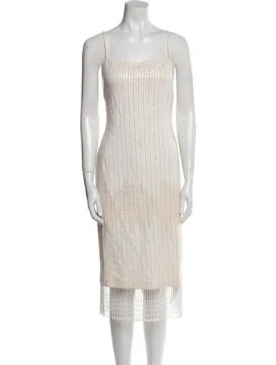 Pre-owned St. John Couture Square Neckline Knee-length Dress In White