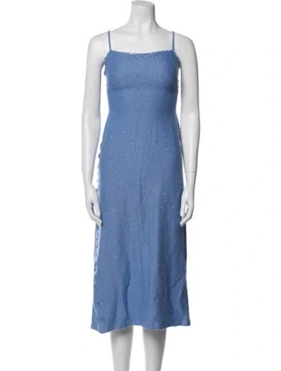 Pre-owned St. John Couture Square Neckline Midi Length Dress In Blue