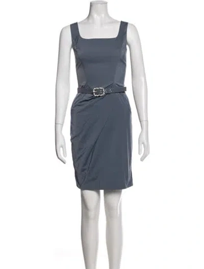 Pre-owned St. John Couture Square Neckline Mini Dress In Blue